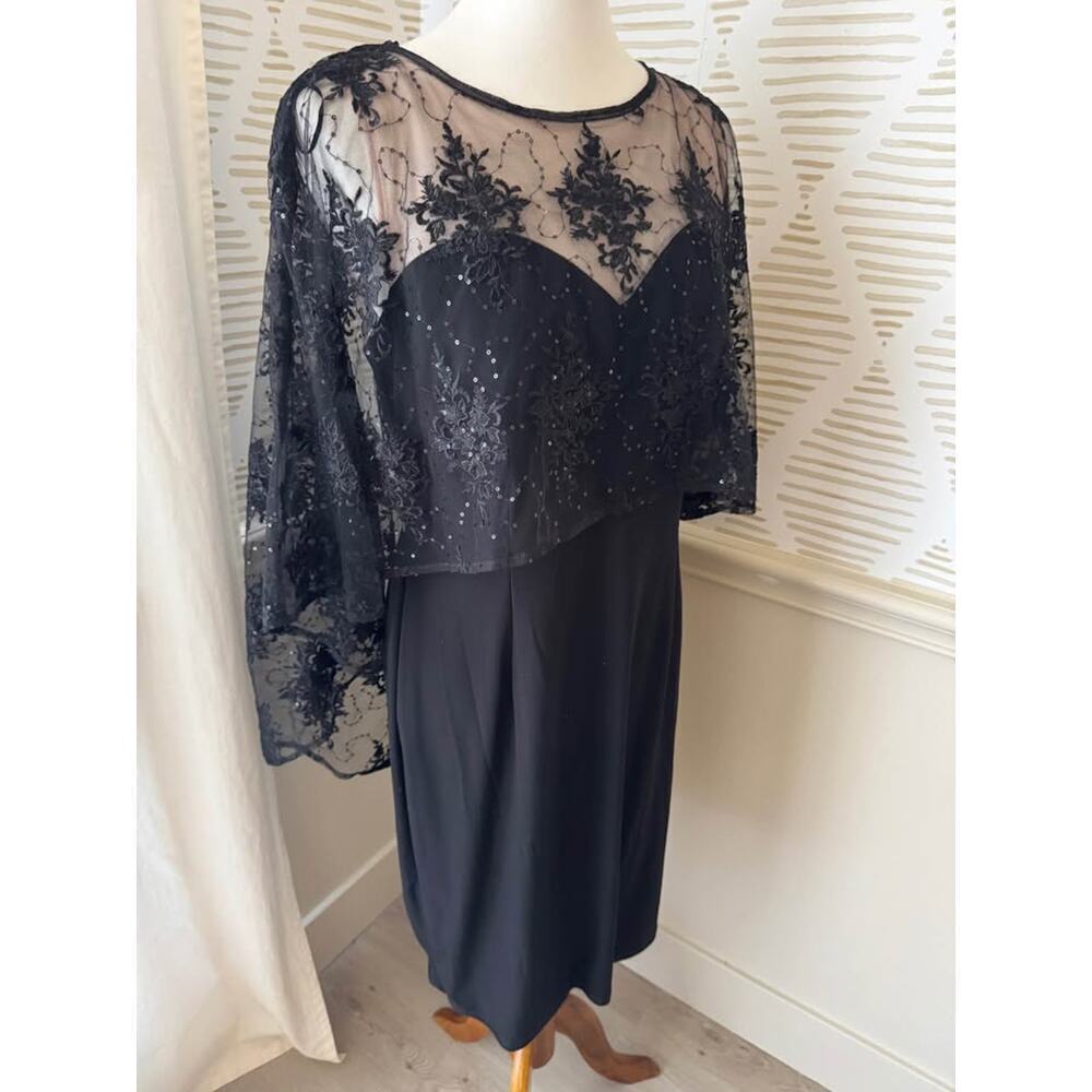 R&M Richards Women’s Size 10 Large Black Embroidered Sheer Caplet Cocktail Dress - Picture 7 of 8